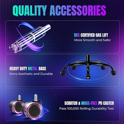 GTRACING Gaming Chair with Foot Rest & Racing Style RGB LED Lights, Breathable Fabric for Home Office Desk, Ergonomic High Back Computer Chair with Headrest & Lumbar Support, RGB Black