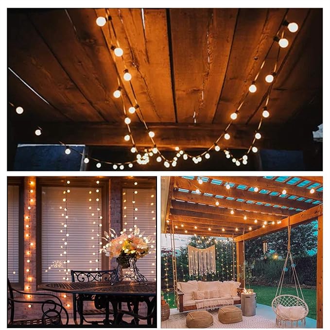 SUNSGNE 25Ft Outdoor Patio String Lights G40 with 27 Frosted White Globe Bulbs, Waterproof Connectable Hanging String Lights for Backyard Porch Balcony Party Christmas Decor, 5 Watt, Black Wire