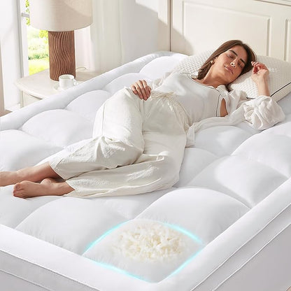 Anluoer California King Mattress Topper, Memory Foam Pillow Top Mattress Topper for Back Pain, Extra Thick Breathable Mattress Pad with 8-21" Deep Pocket, 72x84 Inches, White