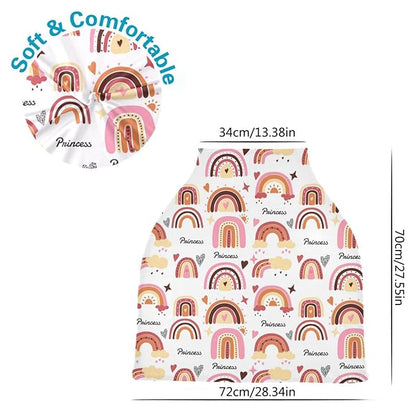 Personalized Colorful Rainbow Baby Car Seat Covers with Name, Custom Multiuse Nursing Breastfeeding Car seat Canopy, Infant Stroller Covers for Newborn Girl Boy, Ultra-Soft Breathable, Nursing Scarf