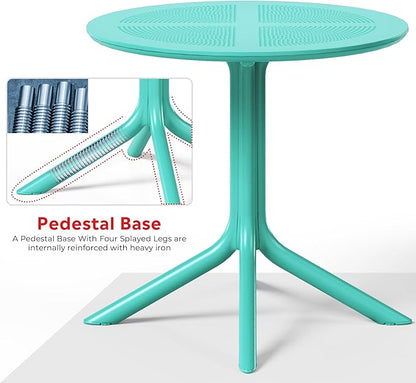Costaelm Sunshine 31.5" Round Plastic Outdoor Patio Dining Table for 4, Turquoise