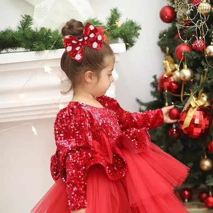 Christmas Glitter Hair Bows Clips Large Sequins Bow Hair Clips Red Dot Hair Barrettes Xmas Hairpin Hair Accessories for Women and Girls