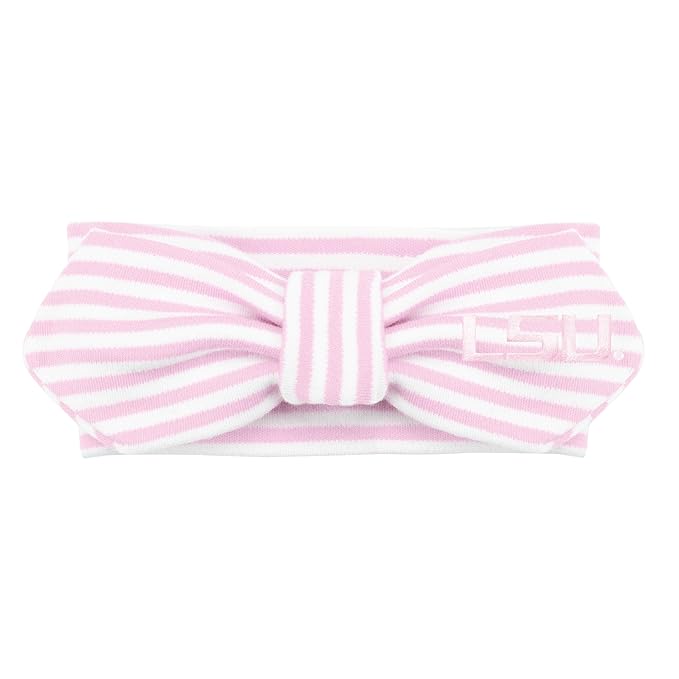 Creative Knitwear LSU Tigers Infant Girls Pink/White Striped Hair Knot Headband Embroidered Logo - Size Newborn - 4T