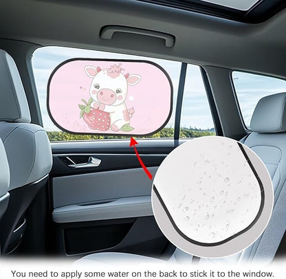 Bulopur Strawberry Cow 2 PCS Car Shades Back Windows Baby Easy to Install Car Window Shade Baby Car Seat Sun Protection Cute Design Universal Fit Mesh Car Window Shades