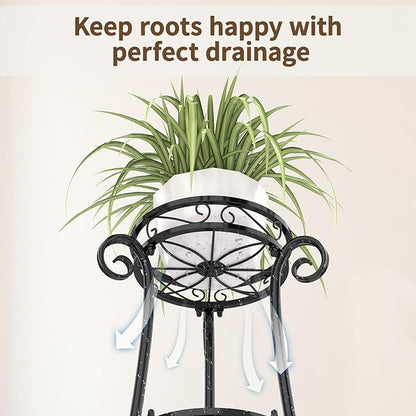 LASZOLA 3 Tier Black Metal Plant Stand for Multiple Large Planters Indoor Outdoor Organizer, Heavy Duty Tall Flower Stand for Corner Patio Bathroom Office, Modern Sturdy Vertical Iron Rack, Cat Proof