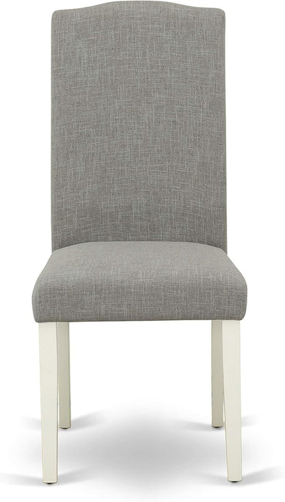 East West Furniture LGEN9-LWH-06 9 Piece Dining Set Includes a Rectangle Dining Room Table with Butterfly Leaf and 8 Dark Shitake Linen Fabric Upholstered Chairs, 42x84 Inch, Linen White