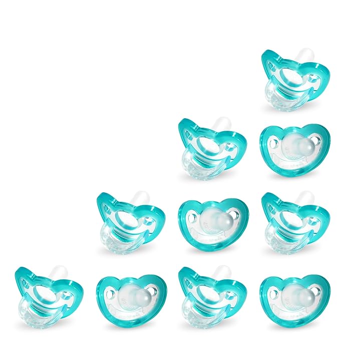 RaZbaby Jollypop Pacifier for Newborns & Up, USA Made, Natural Shaped Orthodontic Binky, Lovingly Shared in NICUs & Hospitals Worldwide, Medical-Grade 100% BPA-Free - 0-3 Months, 10 Pack - Teal