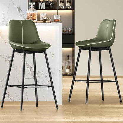 VASAGLE Bar Stools Set of 2, Bar Height Bar Stools with Back, Ergonomic Backrest, Synthetic Leather, Metal Legs, 28.7-Inch Tall Barstools for Kitchen Island Home Bar, Easy Assembly, Forest Green