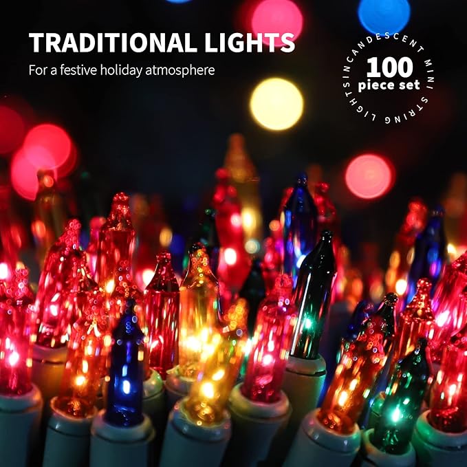 100LIGHTS Multi Extra-Bright with End Connectors Christmas Decorative Lights 5.98m UL Certified Mini String Light Set Waterproof for Home Garden Holiday Christmas Tree Party Patio Wedding