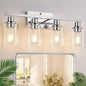 Indoi 4 Light Bathroom Light Fixtures, Chrome Vanity Lights with Clear Glass Shades, Modern Bathroom Light Fixtures Over Mirror, Modern Bathroom Wall Lamp for Mirror Living Room Cabinet