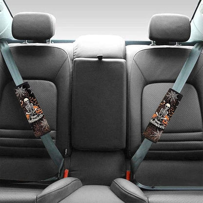 Biyejit Skeleton Webs Car Seat Belt Covers for Women Men Halloween Soft Non Slip Backpack Pads Cushions for Kids Students 2 Packs