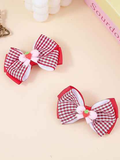 Strawberry Snap Clips Baby Girls Fruit Hair Bow Clips Strawberry Hair Ring Tie BBW24 (Set-Q)