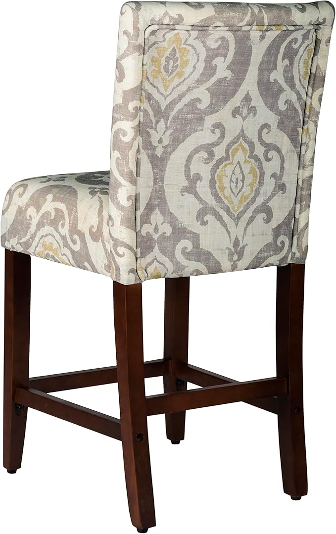 HomePop Upholstered Counter Height Barstool, 24-Inch, Suri Cream Damask