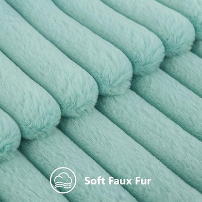 decorUhome Summer Cozy Faux Fur Throw Pillow Covers 24x24 Set of 2 Decorative Soft Plush Striped Modern Farmhouse Boho Couch Euro Sham Pillow Cases with Velvet Back for Sofa Bed Living Room, Aqua