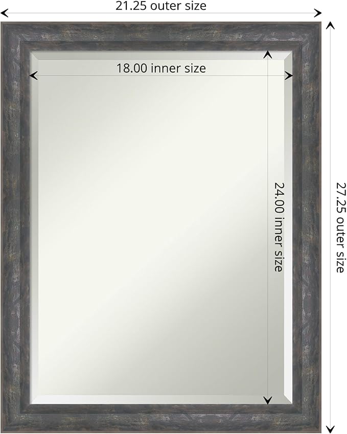 Amanti Art Grey Wall Mirror 27x21 Angled Metallic Rainbow Rectangle Bathroom Mirror for Wall Decor Living Room, Medium Modern Contemporary Wood Frame, Hangs Horizonally and Vertically, Bathroom Decor