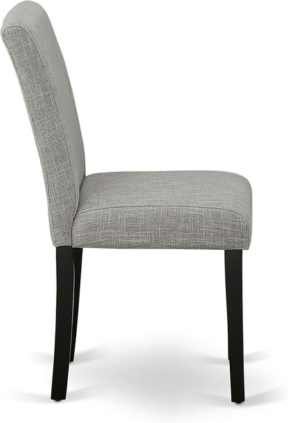 East West Furniture LGAB7-BLK-06 7 Piece Dining Room Table Set Consist of a Rectangle Wooden Table with Butterfly Leaf and 6 Shitake Linen Fabric Upholstered Chairs, 42x84 Inch, Black
