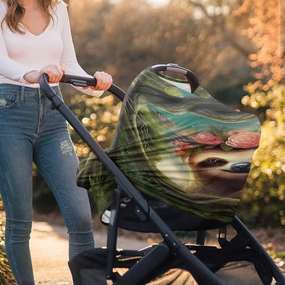 Wanyint Sloth Flower Stretchy Baby Car Seat Covers, Carseat Canopy, Baby Breastfeeding Stroller High Chair Shopping Cart Cover, Multi-Function Nursing Scarf, Infant Stroller Cover