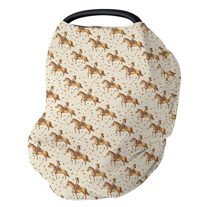 Vintage Western Cowgirl Baby Car Seat Covers Retro Cowgirl Horse Stars Stretchy 5-in-1 Cover Adjustable Infant Carseat Canopy Cover Wild Desert Country Breathable Nursing Cover-Up