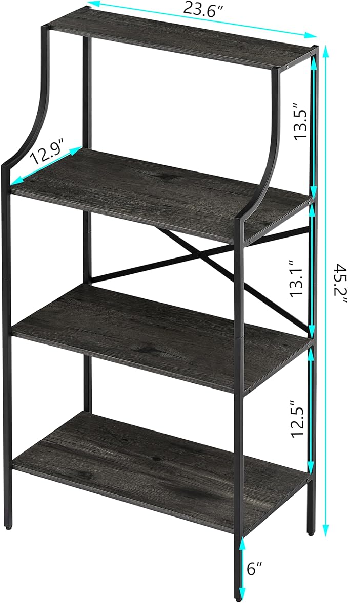 4 Tier Bookshelf, Entryway Standing Shelf Units with Storage, Small Bookcases with Open Shelves, Home Storage Shelving for Bedroom, Study, Living Room, Wood Grey