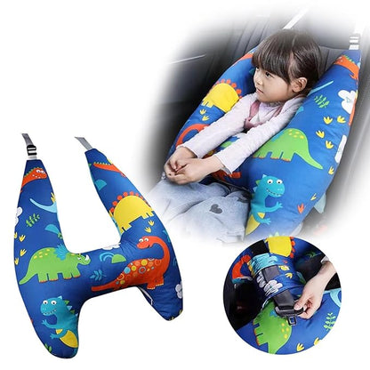Generic Car Seat Belt Pillow and Adjuster Kit for Kids, Travel Pillow Headrest Neck Support Cushion Seatbelt Cover and Safety Strap Protection Pad for Body Protector Rest (Dinosaur)