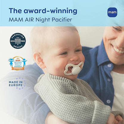 MAM Air Pacifier for Babies 6-16 Months, Extra Air Flow for Sensitive Skin, Glows in The Dark, Developed With Medical Experts, BPA-Free Skin Soft Silicone, 2 Count, With Sterilizer Case Made in Europe