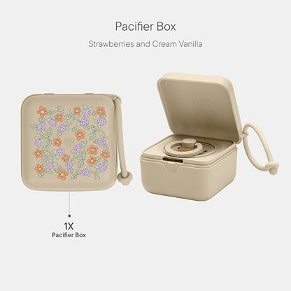 BIBS Liberty Pacifier Box with Strap. Soother Holder and Steriliser case. 100% BPA Free Food-Grade Material - Strawberries and Cream Vanilla