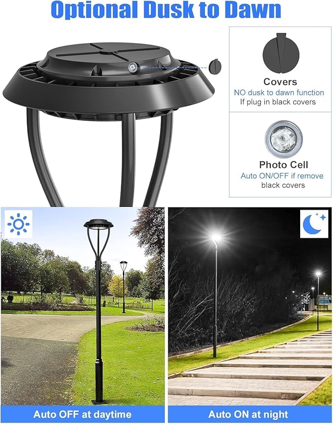 KUKUPPO 80W LED Post Top Light 11200Lm Adjustable CCT 3000K/4000K/5000K, Adjustable Wattage 80W/64W/48W Outdoor Pole Light Fixture with Photocell IP65 Waterproof AC100-277V, ETL Listed