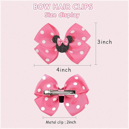 Ayesha 8pcs Mouse Ears Bow Clips for Toddler Girls Mouse Hair Bows Hair Clips Polka Dot Bows for Birthday Parties Themed Parks