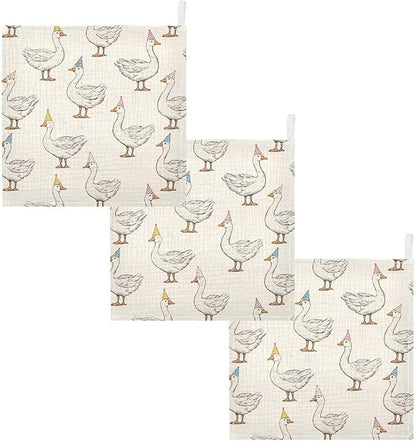 vvfelixl Goose with Birthday Hat Baby Burp Cloths Baby Muslin Washcloths for Boys Girls Cotton Babys Face Towel for Newborn Infants Soft and Absorbent 11.8 X 11.8 in, 5 Pack