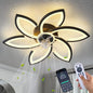 30inch Black Flower Modern CeilingFans with Lights, Low Profile Ceiling Fan with Remote for bedroom, Flush Mount Ceiling Fan with LED Dimmable Light,6-Speeds, Timing Ceiling Fan Light