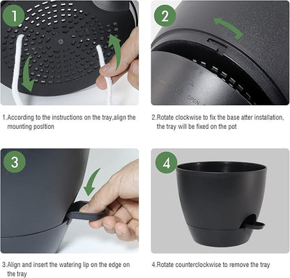 WOUSIWER 10 inch Self Watering Planters, 2 Pack Large Plastic Plant Pots with Deep Reservior and High Drainage Holes for Indoor Outdoor Plants and Flowers, Black