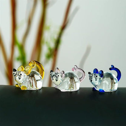 H&D HYALINE & DORA 3 Pack Glass Crystal Mouse Figurines Collectibles,Hand Blown Art Glass Animals Miniature Garden Decor Statue