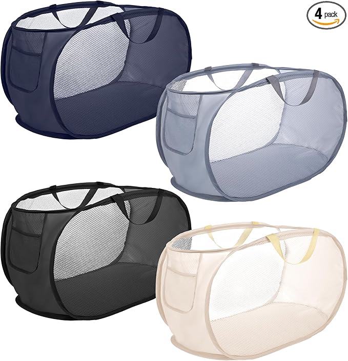 4 Pack Pop-Up Mesh Laundry Basket, Four Colors Pop Up Mesh Hamper, Open