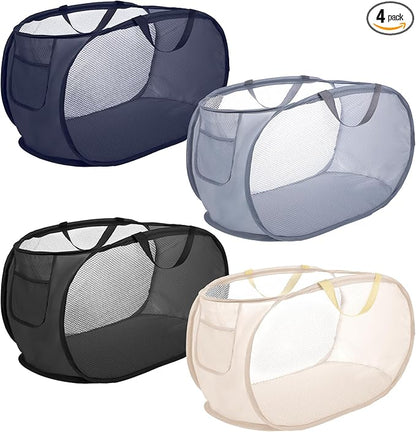 4 Pack Pop-Up Mesh Laundry Basket, Four Colors Pop Up Mesh Hamper, Open