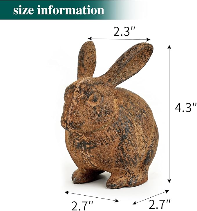 Sungmor Cast Iron Rabbit Statue, Vintage Animal Collection Figurines, Home Office Table Decor, Paperweight, Doorstop, Garden Lawn Cute Ornament, Rust Finish