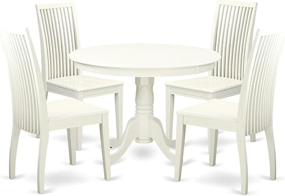 East West Furniture HLIP5-LWH-W 5 Piece Kitchen Table Set for 4 Includes a Round Dining Table with Pedestal and 4 Dining Room Chairs, 42x42 Inch, Linen White