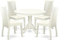 East West Furniture HLIP5-LWH-W 5 Piece Kitchen Table Set for 4 Includes a Round Dining Table with Pedestal and 4 Dining Room Chairs, 42x42 Inch, Linen White