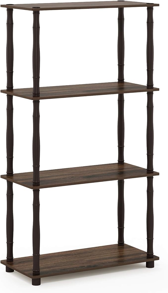 Furinno Turn-N-Tube 4-Tier Multipurpose Shelf Display Rack, Classic Tubes, Walnut/Brown