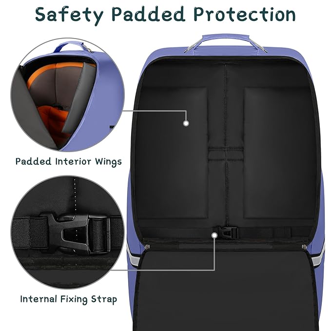 Car Seat Travel Bag - Padded Car Seat Carrier with Steel Cable Handle and Reflective Stripes, Large Durable Airport Gate Check Bag with Shoulder Strap
