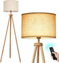 OUTON Tripod Floor Lamp, Floor Lamp with Remote Control, 4 Color Temperature, Modern Dimmable Tall Standing Lamp with Beige Linen Texture Shade for Living Room, Bedroom, Office (Nature Wood)