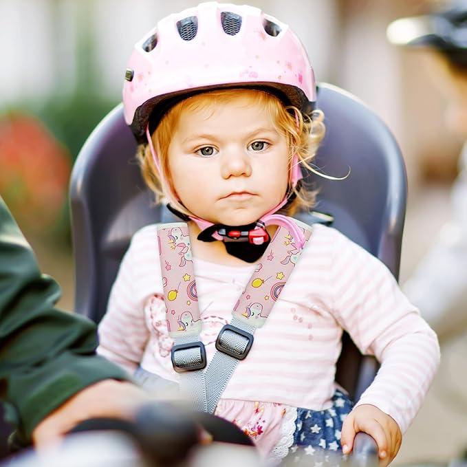 Baby Strap Cover for Children, 2 Pcs Infant Car Seat Belt Cover Pad, Neck Pad Protector for Kids Newborn Toddlers (Pink Unicorn)