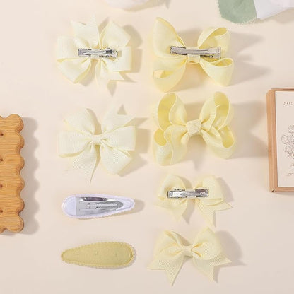 choicbaby 8pcs Baby Girl Hair Bow Clips Set, Yellow Toddler Hair Clips Boutique Grosgrain Ribbon Bow Hair Barrettes Accessories for Infant Toddler Kids