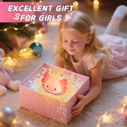 LOVERUIS Axolotl Night Light for Kids Gifts Squishy Nightlight for Kid Room Decor Girls Rechargeable 1/3 Hours Timer Lamp Colorful Cute Lights Toddle Baby (Big Eye)