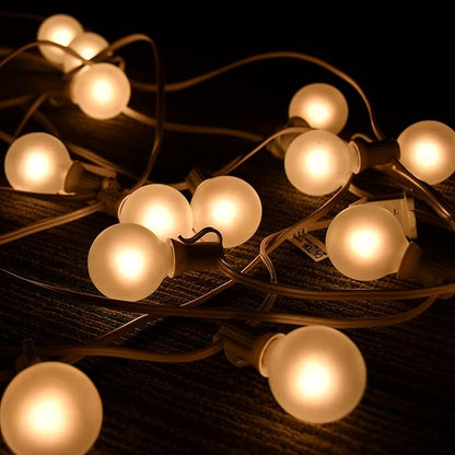 SUNSGNE 25Ft Outdoor Patio Lights G40 Globe String Lights with 27 Frosted White Bulbs, Waterproof Connectable Hanging String Lights for Christmas Patio House Backyard Balcony Party, White Wire