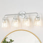 28 Inch Vanity Lights, 4-Light Silver Vintage Industrial Bathroom Light Fixtures with Bell Bubble Glass Shade, Wall Sconce for Bathroom Mirror, Bedroom, Hallway
