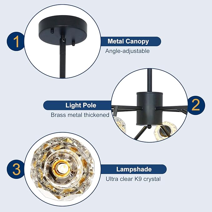 Depuley Sputnik Chandelier for Dining Room: 15-Light Ceiling Light Fixture Height Adjustable - Mid Century Black Chandelier for Bedroom Living Room Kitchen Over Table Foyer (Included G9 Bulbs)