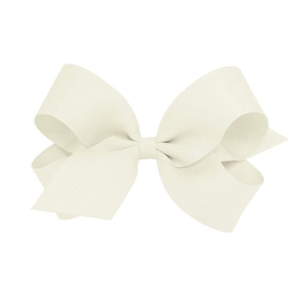 Wee Ones Girls' Classic Grosgrain Hair Bows with Plain Wrap Center, No-Slip Hair Clip, Handmade, Antique White, Large