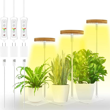 yadoker Halo Plant Grow Light,LED Growing Light Full Spectrum for Indoor Plants,Height Adjustable, Automatic Timer, 5V Low Safe Voltage,Idea for Small Plants(3 Pack)