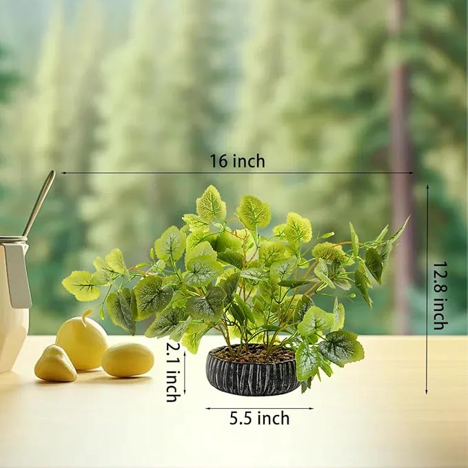 12.8" Artificial Plants Decor Fake Potted Plants with Special Leaves Greenery Faux Lifelike Silk Plants in Rustic Black Clay Planter Perfect for Indoor Home Outdoor Farmhouse Bathroom Décor