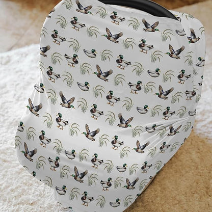 Vintage Mallard Duck Baby Car Seat Covers Green Ducks Lake Stretchy 5-in-1 Cover Adjustable Infant Carseat Cover Canopy Hunting Ducks Breathable Nursing Cover-Up